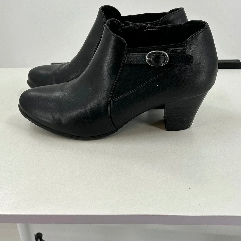 Croft & Barrow Black Ankle Boots Womens Size 9 Block Heel Side Zip Comfort Boots